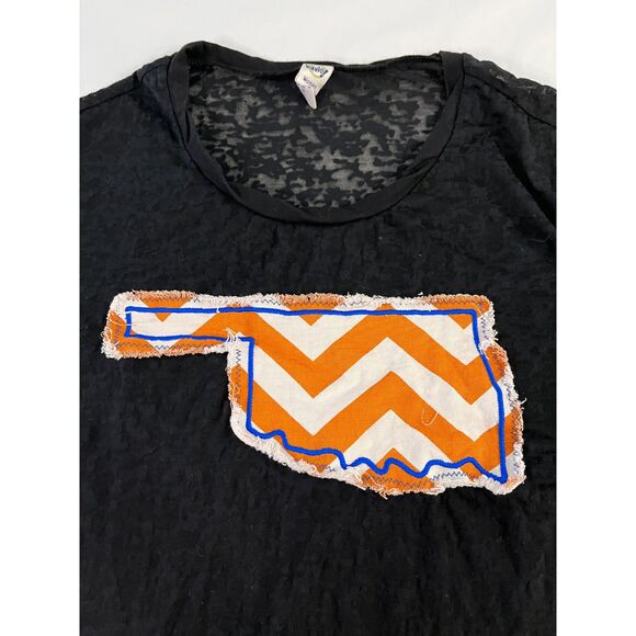 Black Burnout Oklahoma Short Sleeve Shirt with Orange Chevron Oklahoma Cutout - Picture 1 of 10